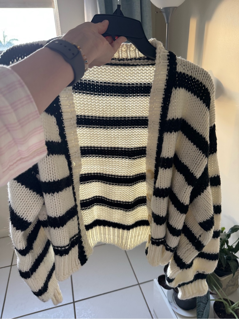& Other Stories Black and White Striped Button Cardigan - Picture 7 of 7